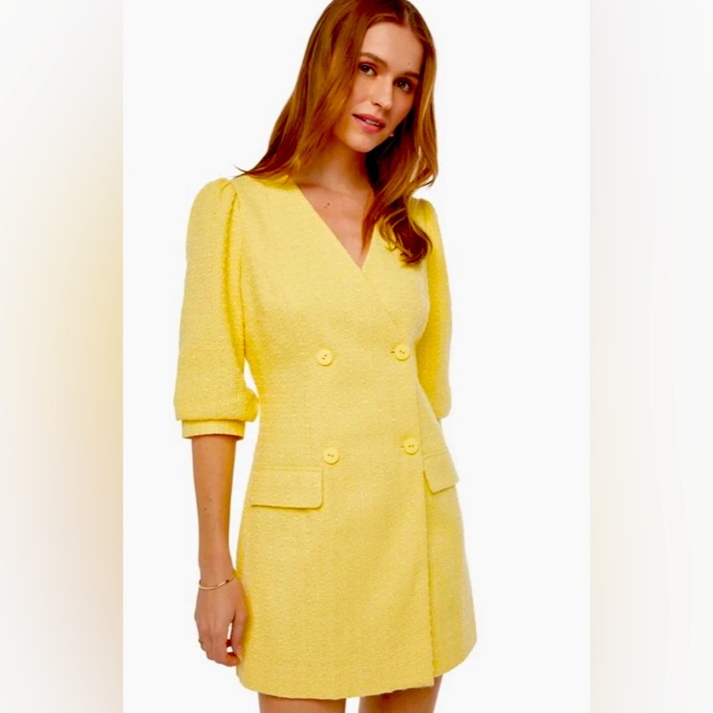 Yellow Tweed Blazer Dress - JustFab Size Medium